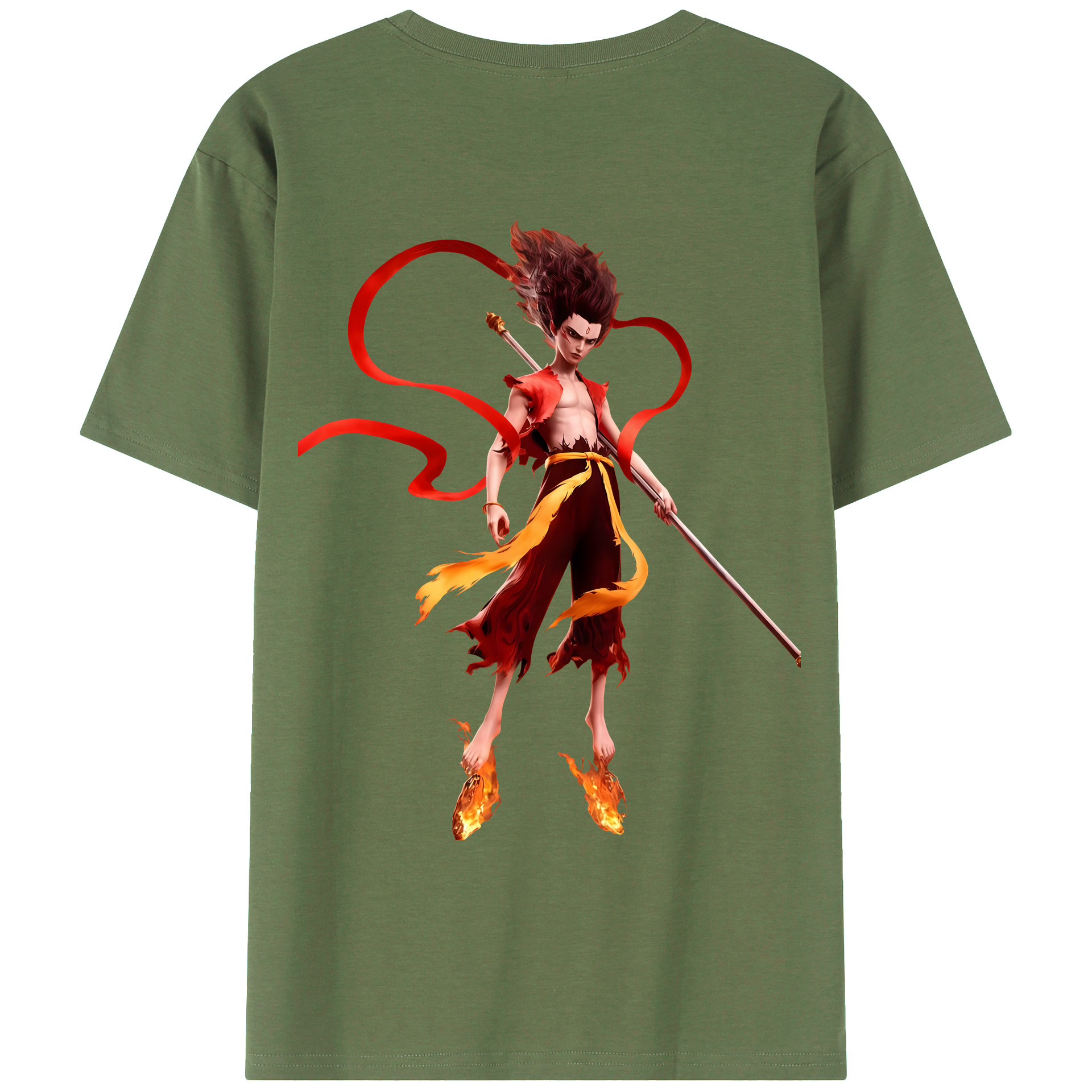 （画像用） Ne Zha 2 ナタ 魔童の大暴れ 綿100％ メンズ半袖Tシャツ（バックプリント） 通気性